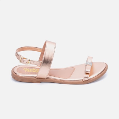 Sandália Rasteira Bronze Fashion Infantil Laço De Strass