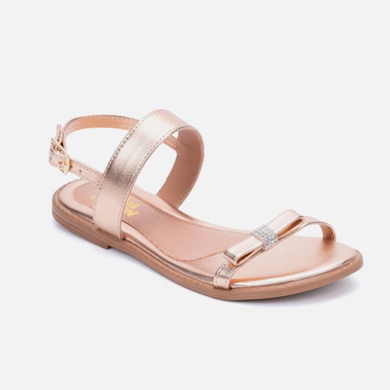 Segunda imagem do produto Sandália Rasteira Bronze Fashion Infantil Laço De Strass