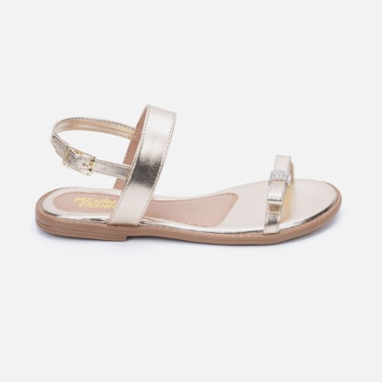 Sandália Rasteira Dourada Fashion Infantil Laço De Strass