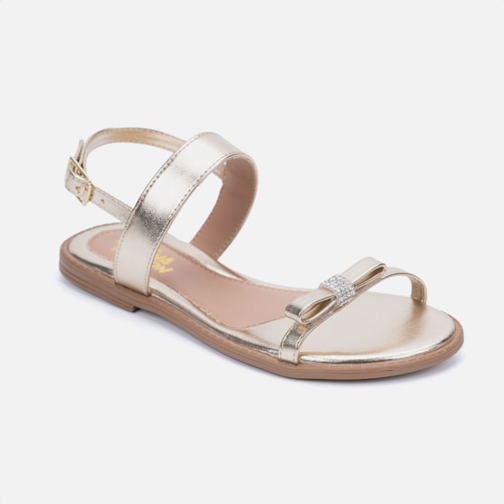 Segunda imagem do produto Sandália Rasteira Dourada Fashion Infantil Laço De Strass