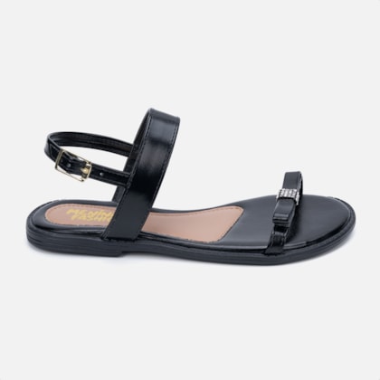 Sandália Rasteira Preta Fashion Infantil Laço De Strass