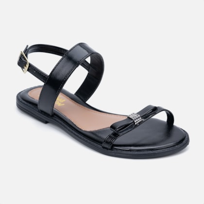 Segunda imagem do produto Sandália Rasteira Preta Fashion Infantil Laço De Strass