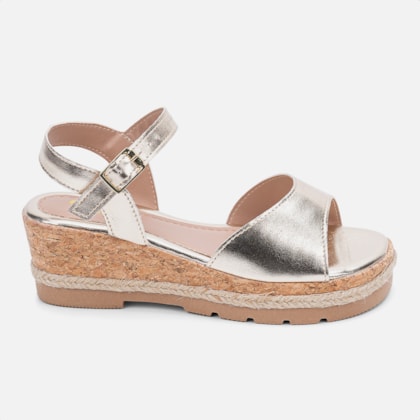 Sandália Salto Anabela Dourada Plataforma Menina Infantil