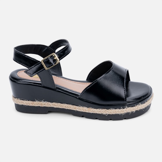 Sandália Salto Anabela Preta Plataforma Menina Infantil