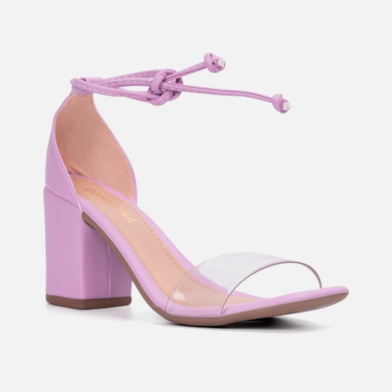 Segunda imagem do produto Sandália Salto Grosso Bloco Feminina Vinil Amarração Domidona Lilás