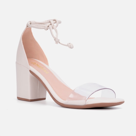 Segunda imagem do produto Sandália Salto Grosso Bloco Feminina Vinil Amarração Domidona Off White