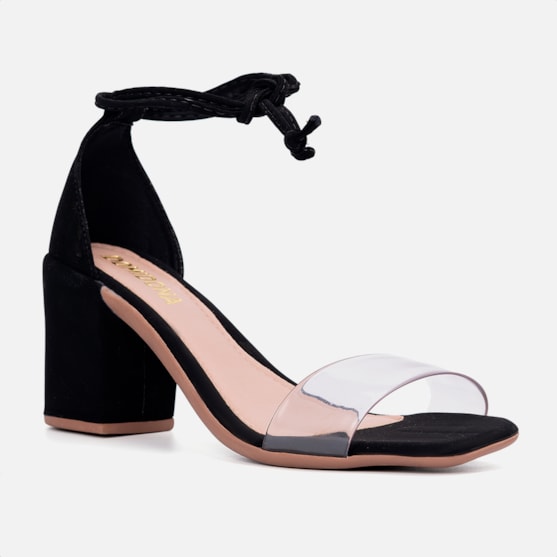 Segunda imagem do produto Sandália Salto Grosso Bloco Feminina Vinil Amarração Domidona Preta