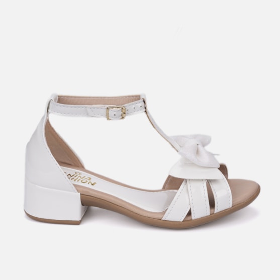Sandália salto infantil 3 tiras laço Branco