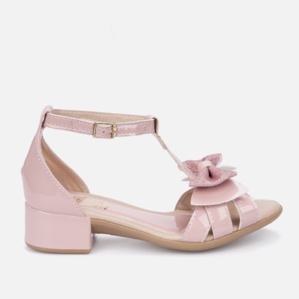 Sandália salto infantil 3 tiras laço Nude