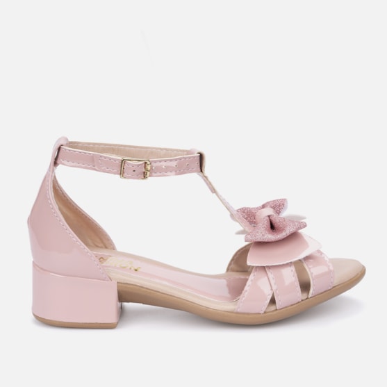 Sandália salto infantil 3 tiras laço Nude