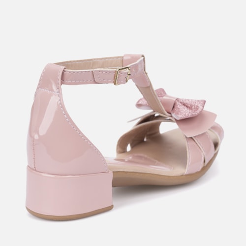 Sandália salto infantil 3 tiras laço Nude