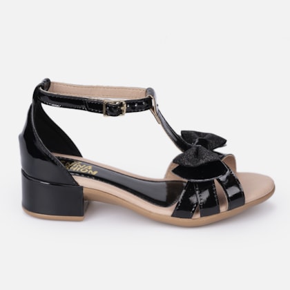 Sandália salto infantil 3 tiras laço Preto