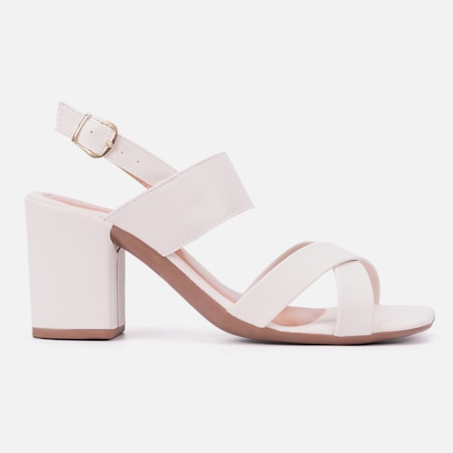 Sandália Salto Médio Grosso Tiras Cruzadas Feminina Domidona Off White