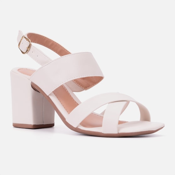 Segunda imagem do produto Sandália Salto Médio Grosso Tiras Cruzadas Feminina Domidona Off White