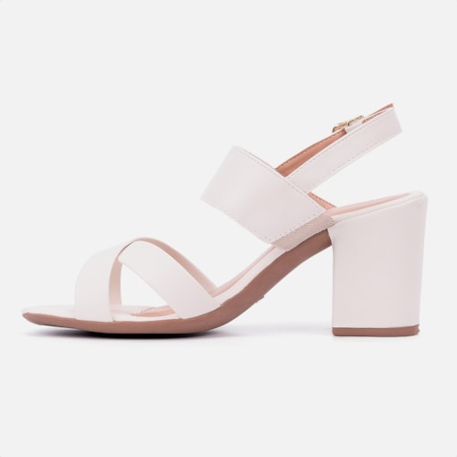 Sandália Salto Médio Grosso Tiras Cruzadas Feminina Domidona Off White
