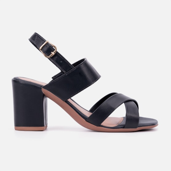 Sandália Salto Médio Grosso Tiras Cruzadas Feminina Domidona Preto