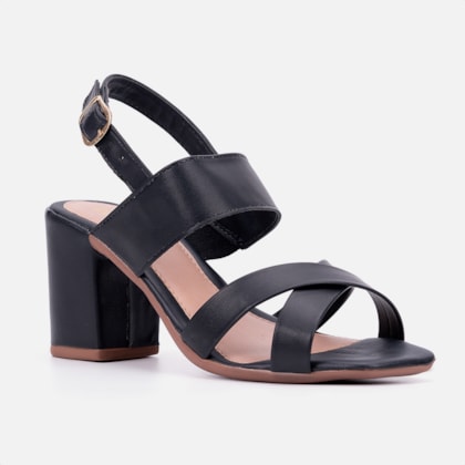 Segunda imagem do produto Sandália Salto Médio Grosso Tiras Cruzadas Feminina Domidona Preto