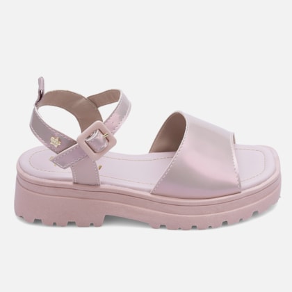 Sandália Tratorada Feminina Infantil Papete Verniz Bico Quadrado Nude