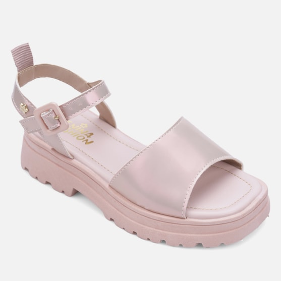 Segunda imagem do produto Sandália Tratorada Feminina Infantil Papete Verniz Bico Quadrado Nude