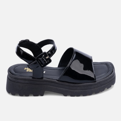 Sandália Tratorada Feminina Infantil Papete Verniz Bico Quadrado Preta