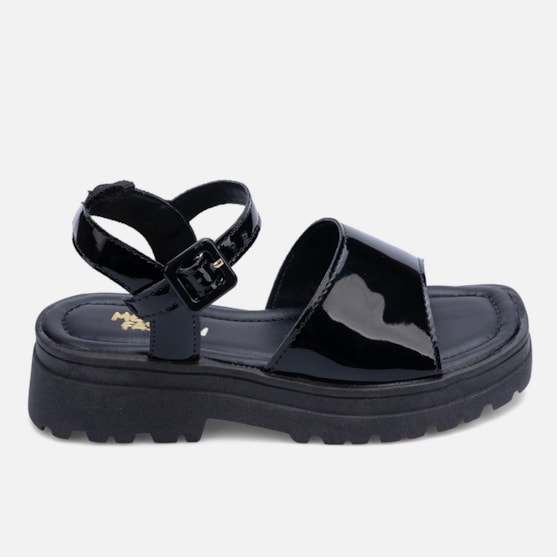 Sandália Tratorada Feminina Infantil Papete Verniz Bico Quadrado Preta