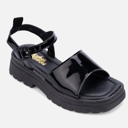 Segunda imagem do produto Sandália Tratorada Feminina Infantil Papete Verniz Bico Quadrado Preta
