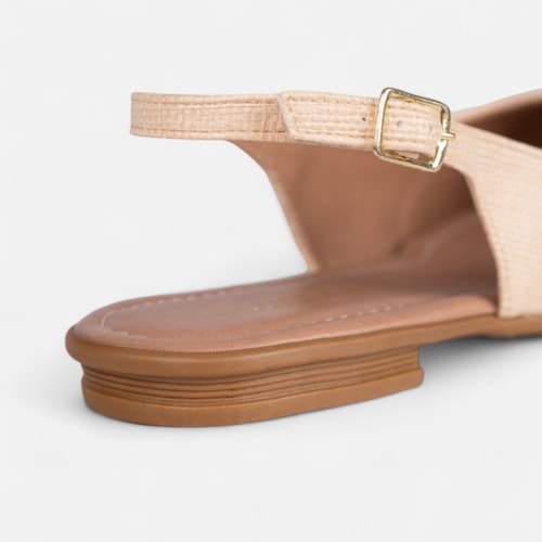 Sapatilha Bege Slingback Fivela Bico Fino Laço Delicado
