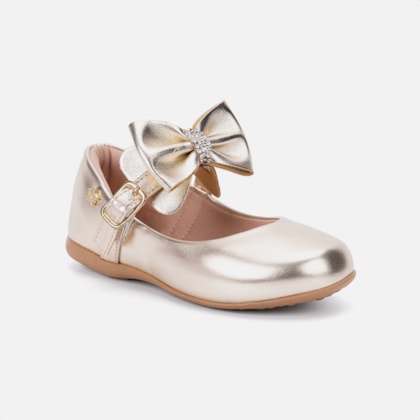 Segunda imagem do produto Sapatilha Dourada Infantil Menina Estilo Boneca Tira Com Laço