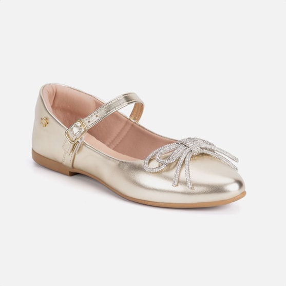 Segunda imagem do produto Sapatilha Dourada Menina Infantil Bico Fino E Laço De Strass
