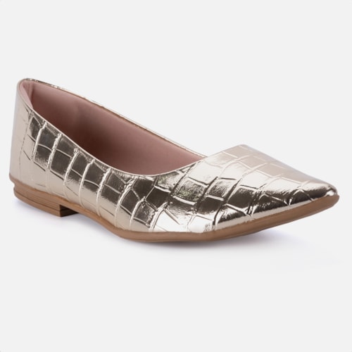 Sapatilha Feminina Bico Fino Animal Print Elegante Confortável Dourado