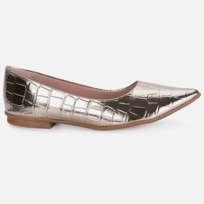 Sapatilha Feminina Bico Fino Animal Print Elegante Confortável Dourado