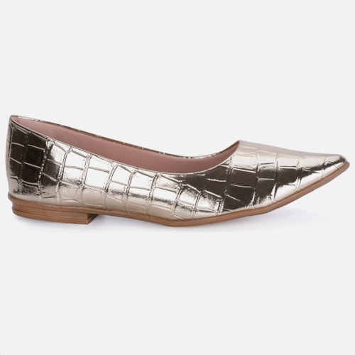 Sapatilha Feminina Bico Fino Animal Print Elegante Confortável Dourado