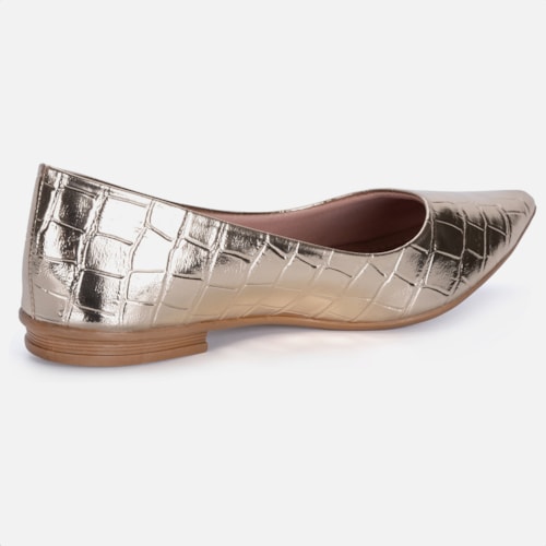 Sapatilha Feminina Bico Fino Animal Print Elegante Confortável Dourado