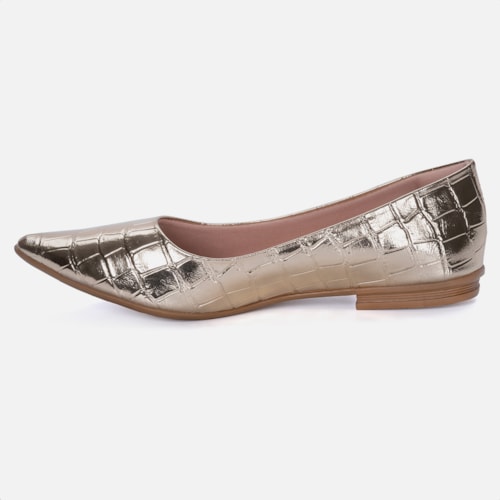 Sapatilha Feminina Bico Fino Animal Print Elegante Confortável Dourado
