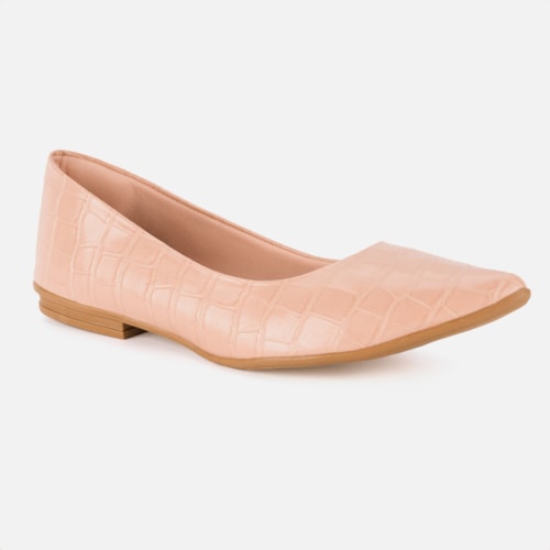 Sapatilha Feminina Bico Fino Animal Print Elegante Confortável Nude