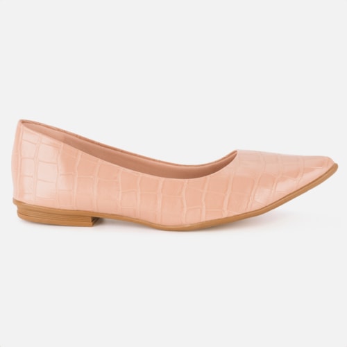 Sapatilha Feminina Bico Fino Animal Print Elegante Confortável Nude