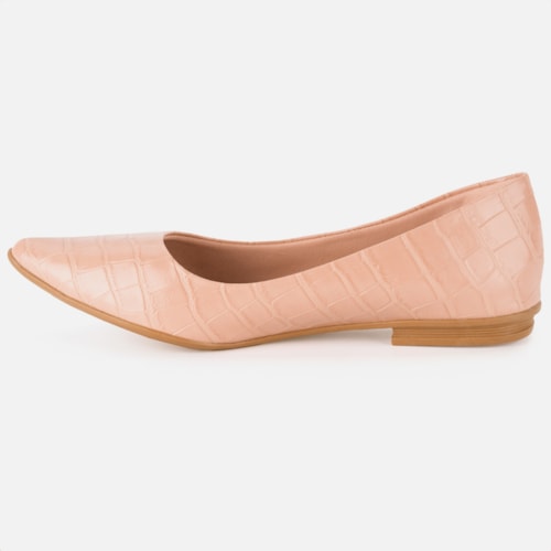Sapatilha Feminina Bico Fino Animal Print Elegante Confortável Nude