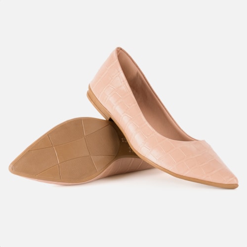 Sapatilha Feminina Bico Fino Animal Print Elegante Confortável Nude