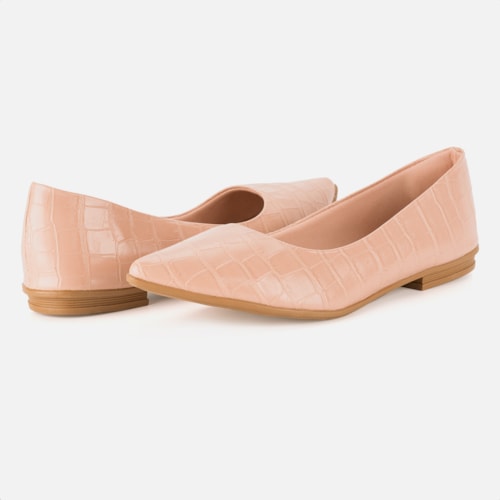 Sapatilha Feminina Bico Fino Animal Print Elegante Confortável Nude