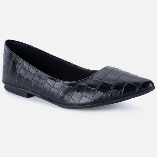 Sapatilha Feminina Bico Fino Animal Print Elegante Confortável Preta