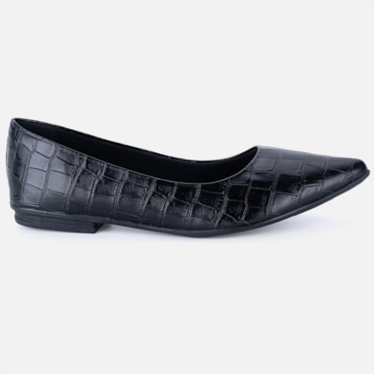 Sapatilha Feminina Bico Fino Animal Print Elegante Confortável Preta