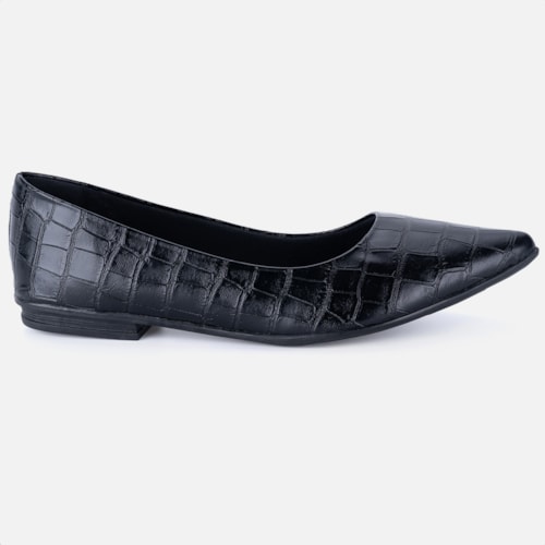 Sapatilha Feminina Bico Fino Animal Print Elegante Confortável Preta