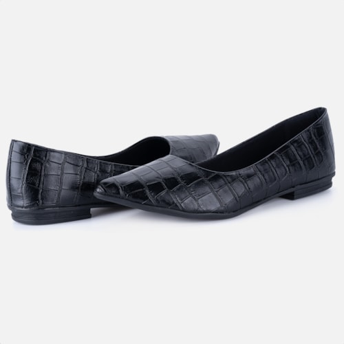 Sapatilha Feminina Bico Fino Animal Print Elegante Confortável Preta