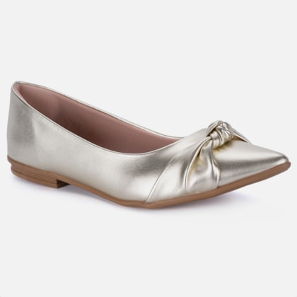 Segunda imagem do produto Sapatilha Feminina Bico Fino Detalhe Laço Elegante Da Moda Dourada
