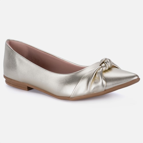 Sapatilha Feminina Bico Fino Detalhe Laço Elegante Da Moda Dourada
