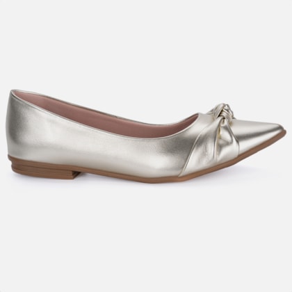 Sapatilha Feminina Bico Fino Detalhe Laço Elegante Da Moda Dourada