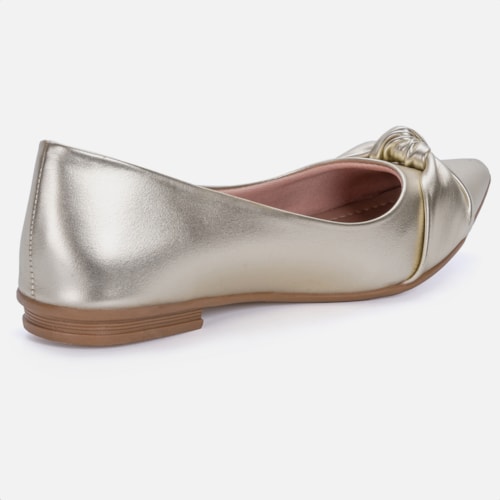 Sapatilha Feminina Bico Fino Detalhe Laço Elegante Da Moda Dourada