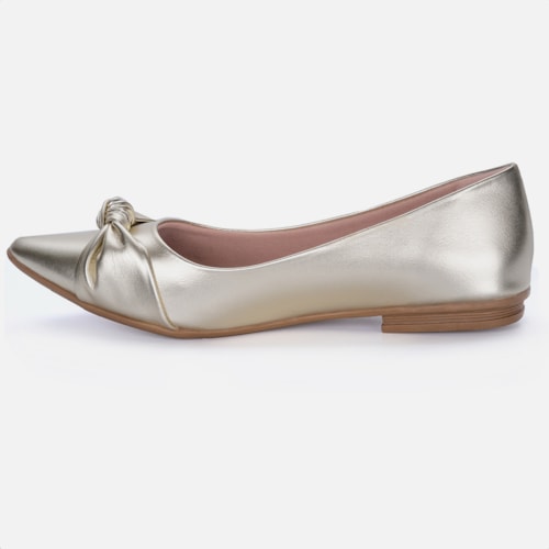 Sapatilha Feminina Bico Fino Detalhe Laço Elegante Da Moda Dourada