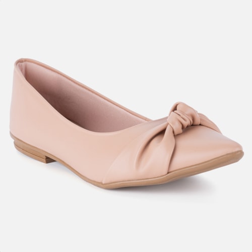 Sapatilha Feminina Bico Fino Detalhe Laço Elegante Da Moda Nude