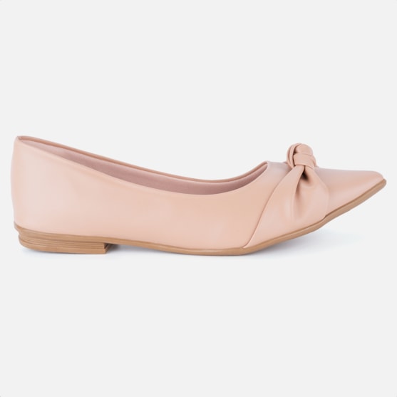 Sapatilha Feminina Bico Fino Detalhe Laço Elegante Da Moda Nude